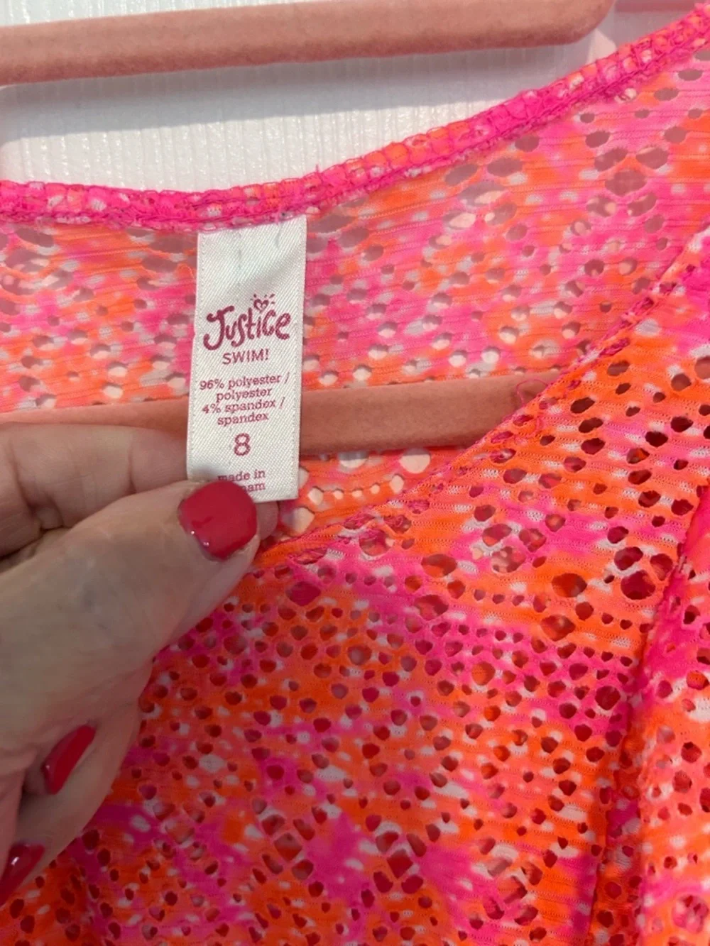 Justice Pink and Orange Girls Eyelet Swim Cover-Up. Size 8